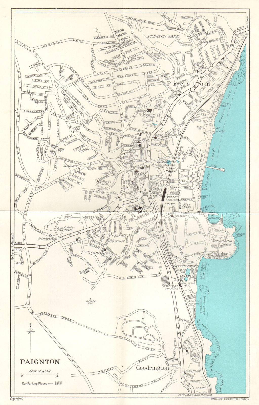 PAIGNTON vintage town/city plan. Devon. Roundham Head. WARD LOCK 1963 old map